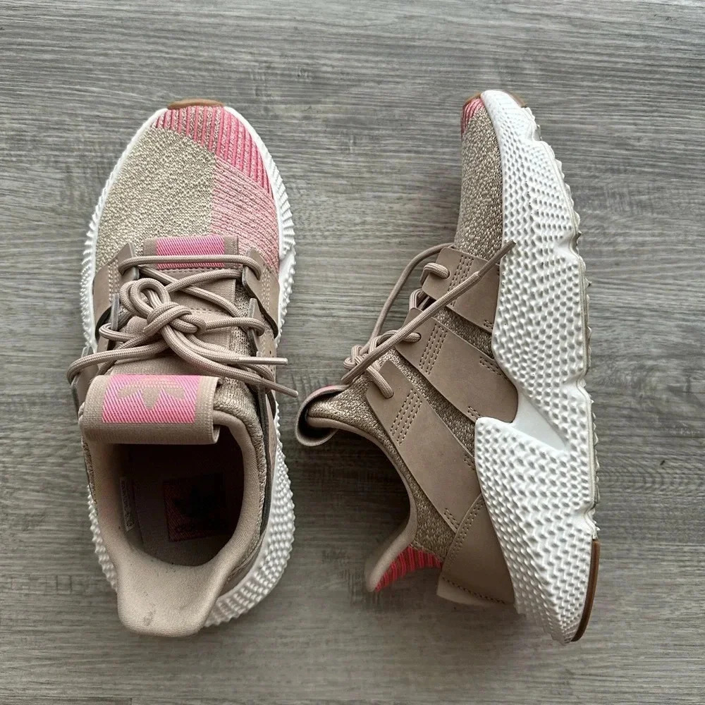 adidas Womens Beige and Pink Athletic Sneakers